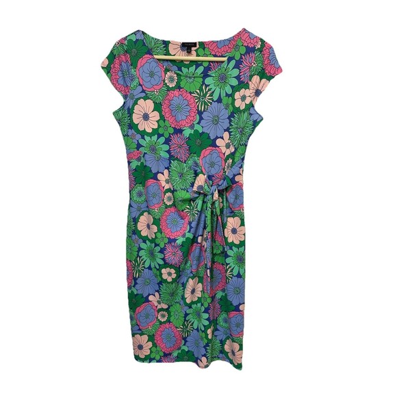 TALBOTS EFFORTLESS JERSEY FLORAL TIE DRESS Colorful Green & Blue Womens Small - Picture 1 of 5